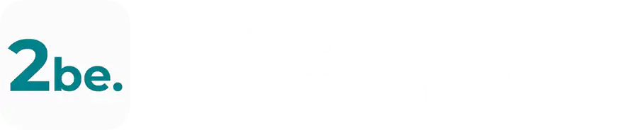 Logo 2be., testo verde acqua su sfondo bianco